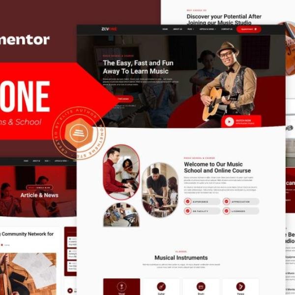 Zevone Music Lessons School Elementor Template