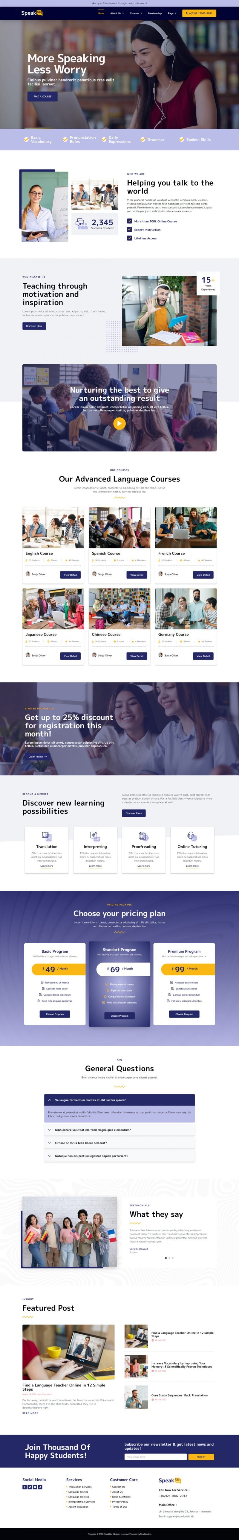 Speakup Language Course Translation Service Elementor Template
